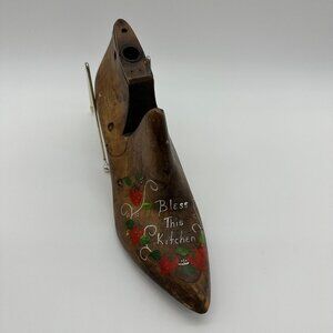 Vintage Wood Shoe Form Mold Bless This Kitchen Hand Painted Strawberry Farmhouse